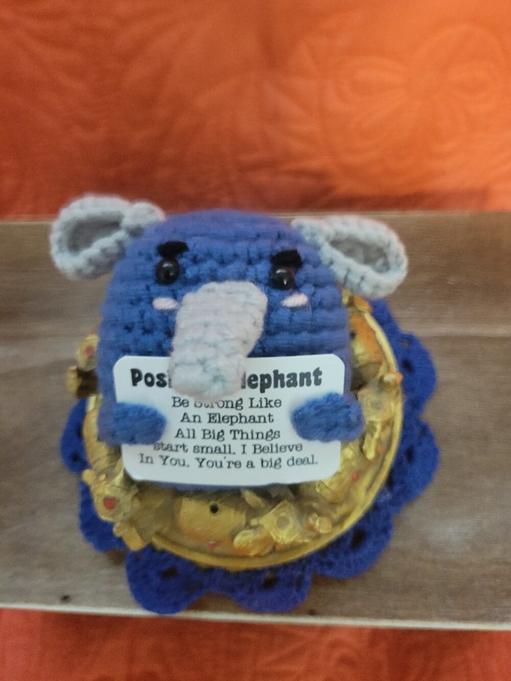 Hand Crafted Blue and Cream Crochet Elephant Pin Cushion